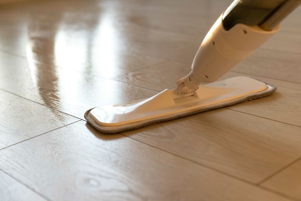 mopping hardwood floor