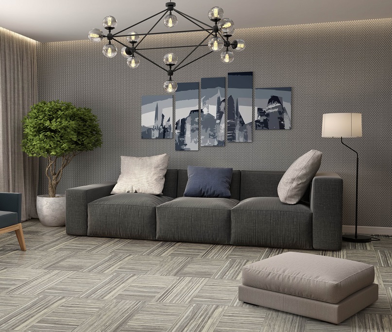 Room with dark couch