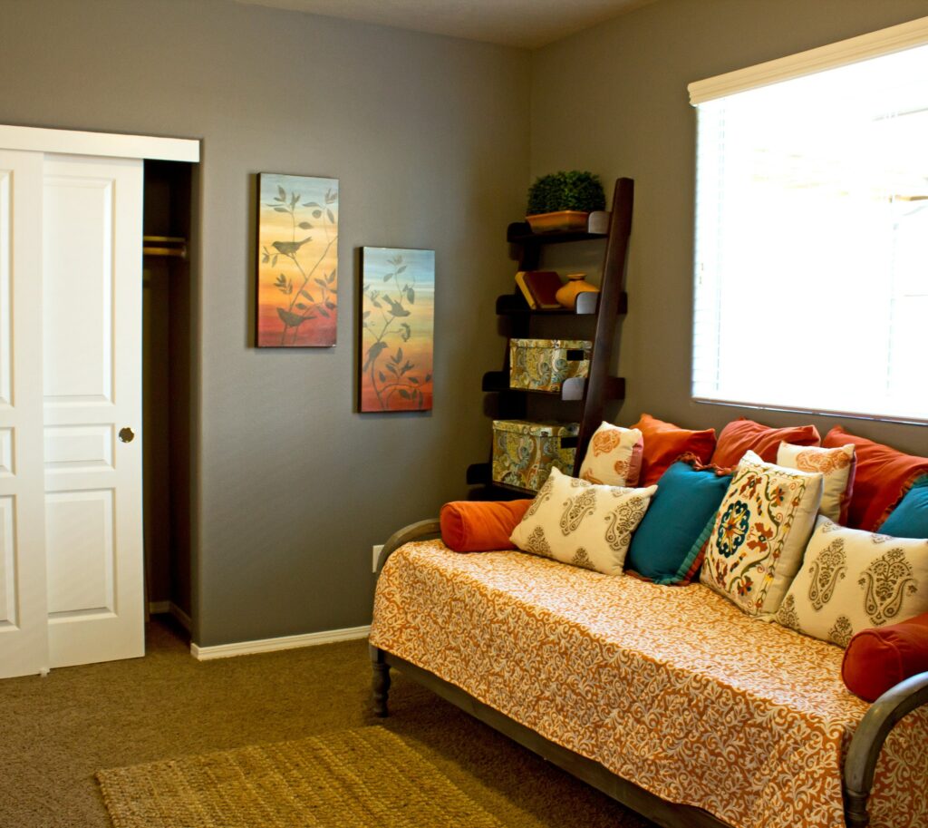 patterned sofa in modern room