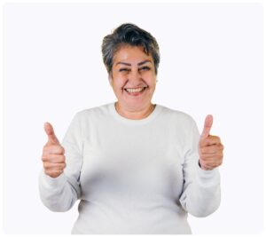 women giving two thumbs up