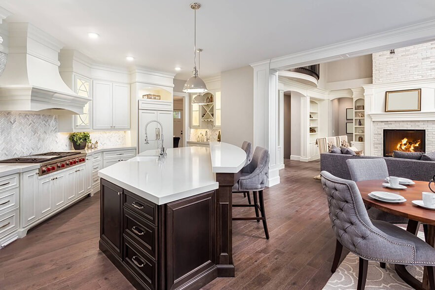 solid hardwood flooring in kitchen & dining room
