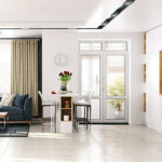 living room with tile floors