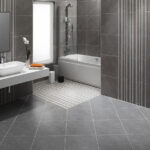 grey tile flooring in bathroom