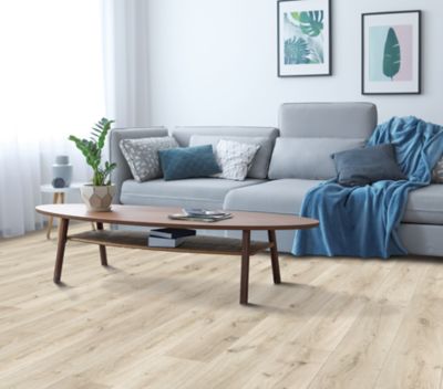 Wadara: Essential Ember Beige Waterproof Lamiante Flooring in Living Room
