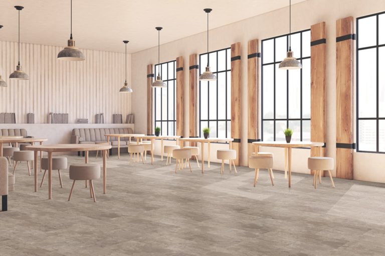 Allure: Metro Concrete Waterproof Luxury Vinyl Floor in Dining Area