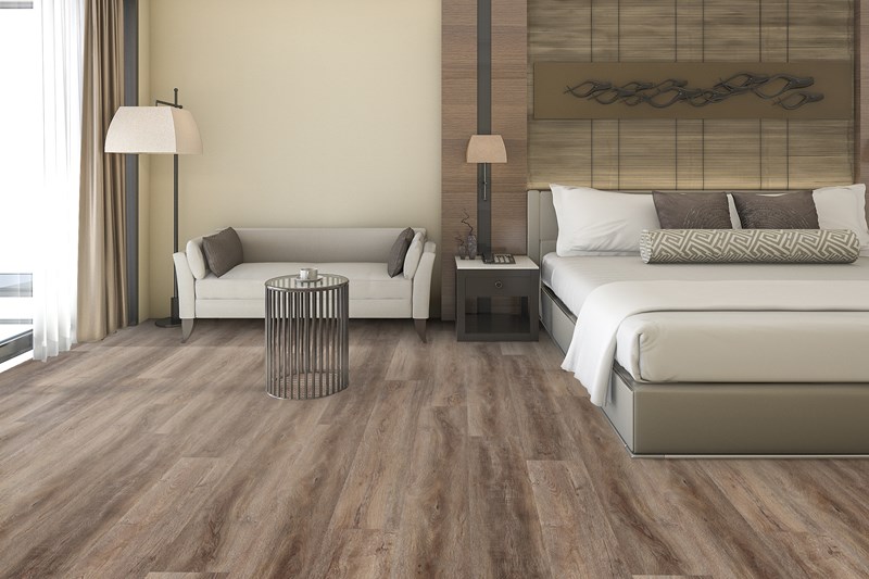 Cityscape: Metropolis Beige Waterproof Luxury Vinyl Floor in Bedroom