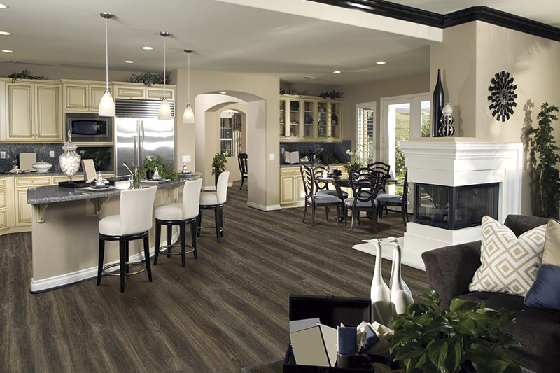 Harvest: Canyon Brown Waterproof Luxury Vinyl Floor in Kitchen and Dining Room