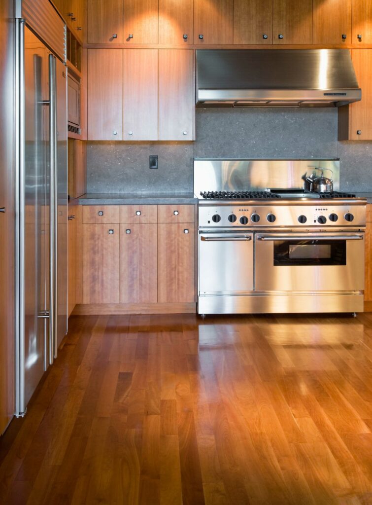 modern kitchen with vinyl floor