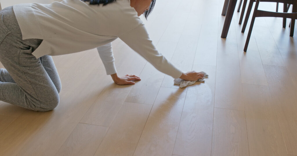Woman clean the floor for spring clean at home