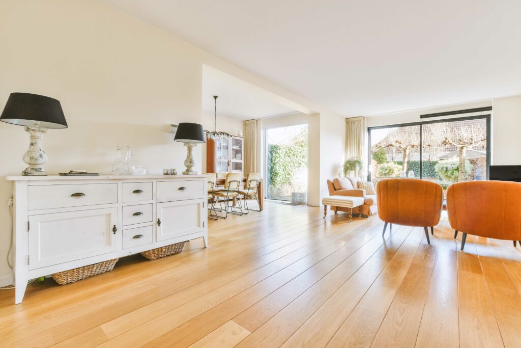 classic living room with oak hardwood floor