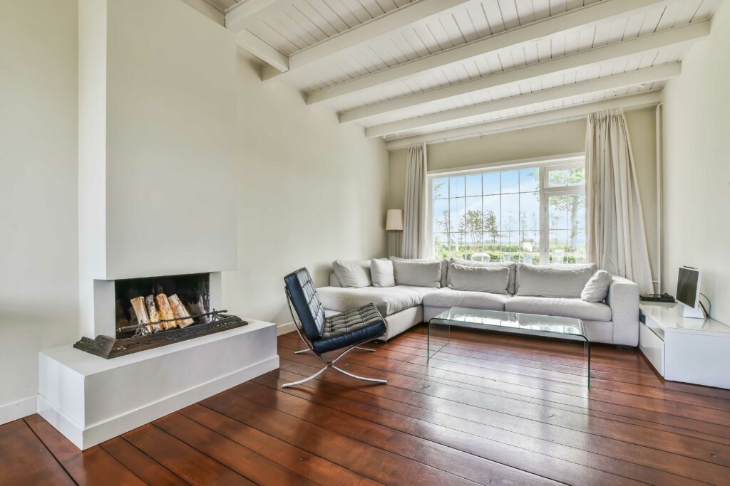 elegant living room with brazilian cherry hardwood floor