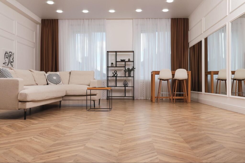 modern-living-room-with-parquet-flooring-and-stylish-furniture